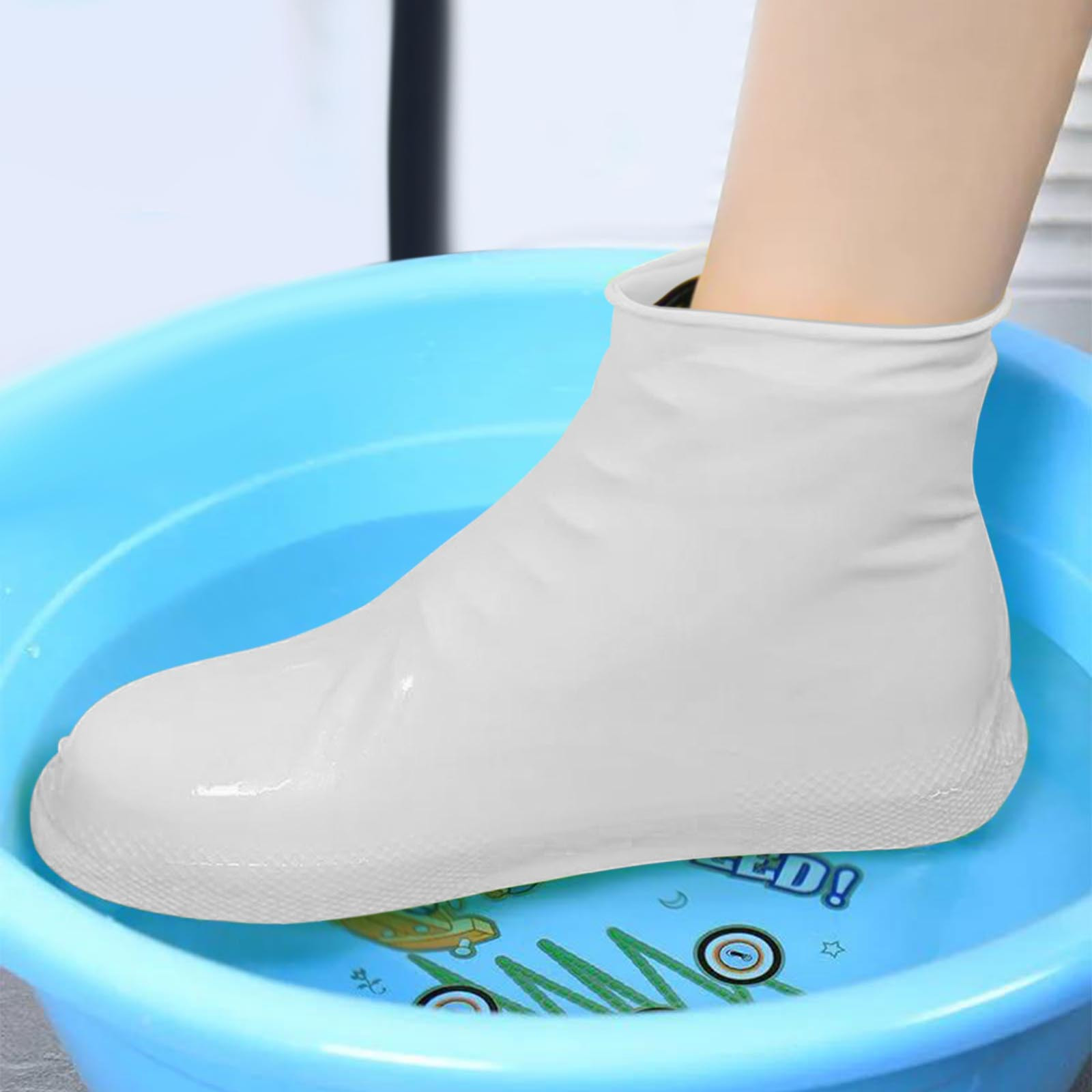 Littleplum Waterproof Shoe Covers, Non-Slip Water Resistant Overshoes Silicone Rubber Rain Shoe Cover Outdoor cycling Protectors apply to Men, Women, Kids (Large,White)